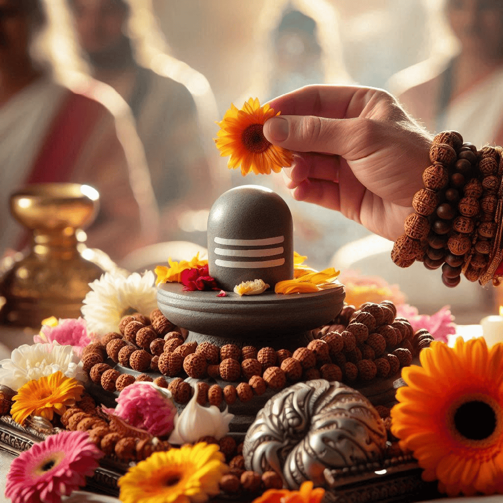 A person doing energization of 9 mukhi rudraksha